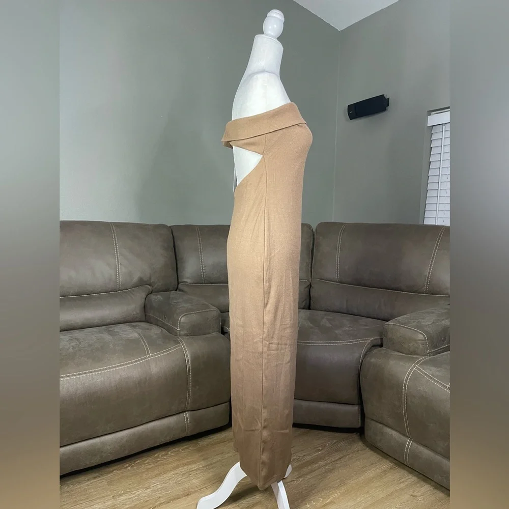 NWT Vici Celeste Ribbed Cutout Strapless Midi Dress in Mocha L Sexy Chic Fashion - Picture 9 of 15